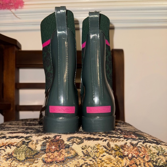 Coach Rainie Signature Sock Rain Boots Green Pink Logo Size 8 - Picture 9 of 15